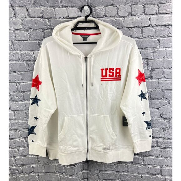 Eddie Bauer Tops - Eddie Bauer Cozy Camp Star Graphic USA Drawstring Full Zip Hoodie Size 2XL